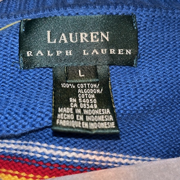 Lauren Ralph Lauren blue quarter zip collared sweater multicolored stripes - Picture 6 of 6